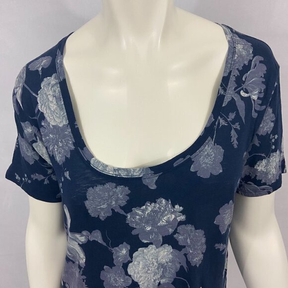 Lucky Brand Women’s Blue Floral Blouse Top Shirt Scoop Neck Size L Short Sleeve - Picture 3 of 5
